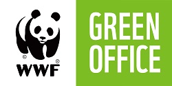 Mustavalkoinen pandakarhu ja tekstit WWF, Green Office.