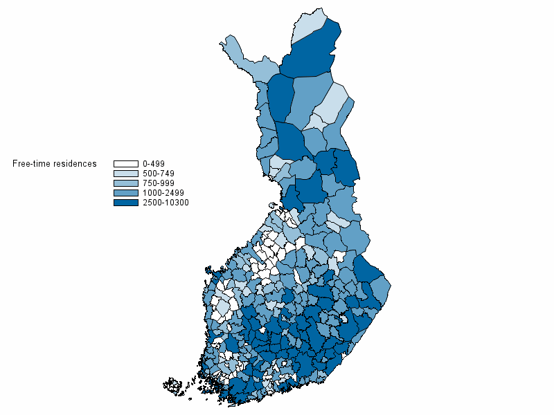 Figure 5. Free-time residences by municipalities in 2013