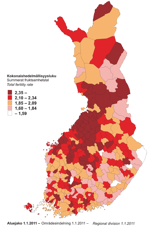 Appendix figure 3. Total fertility rate by municipality 2006–2010