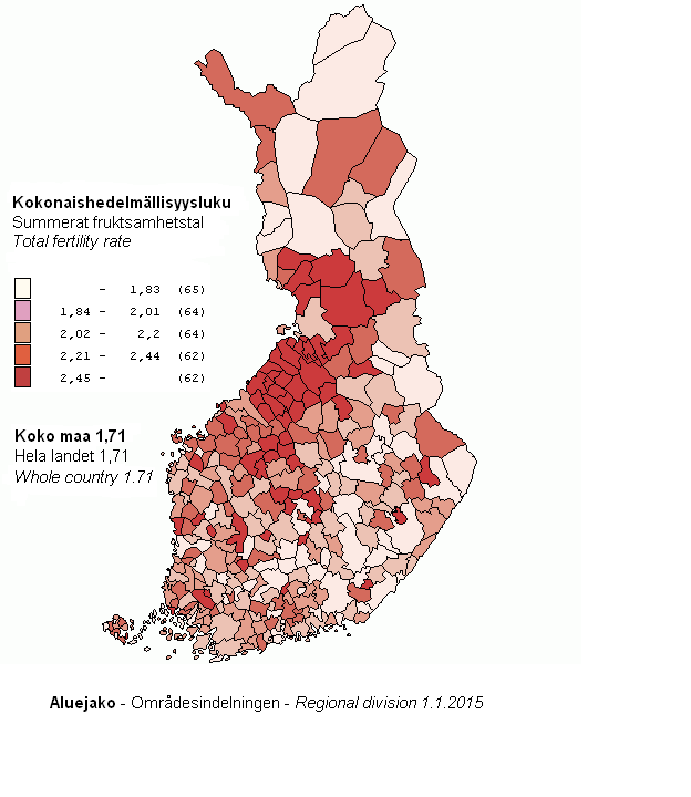 Appendix figure 3. Total fertility rate by municipality for the years 2010–2014